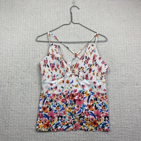 Catalina Swimwear Floral Watercolor Top Halter Size L Tropical AOP Summer Beach - Picture 1 of 12